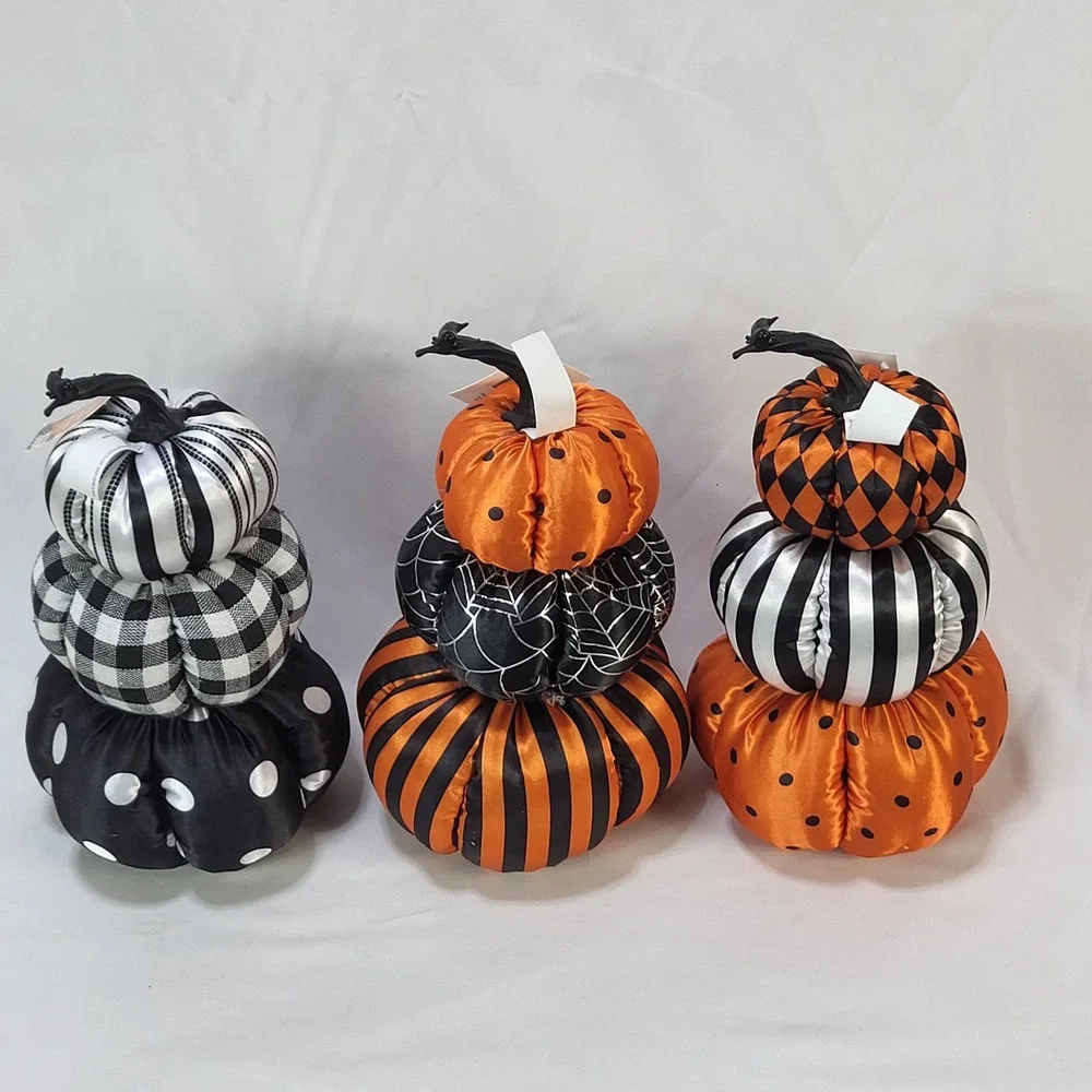 Regent Products 9in Stacked Pumpkin Table Decor Set of 3 Halloween Fabric Plush